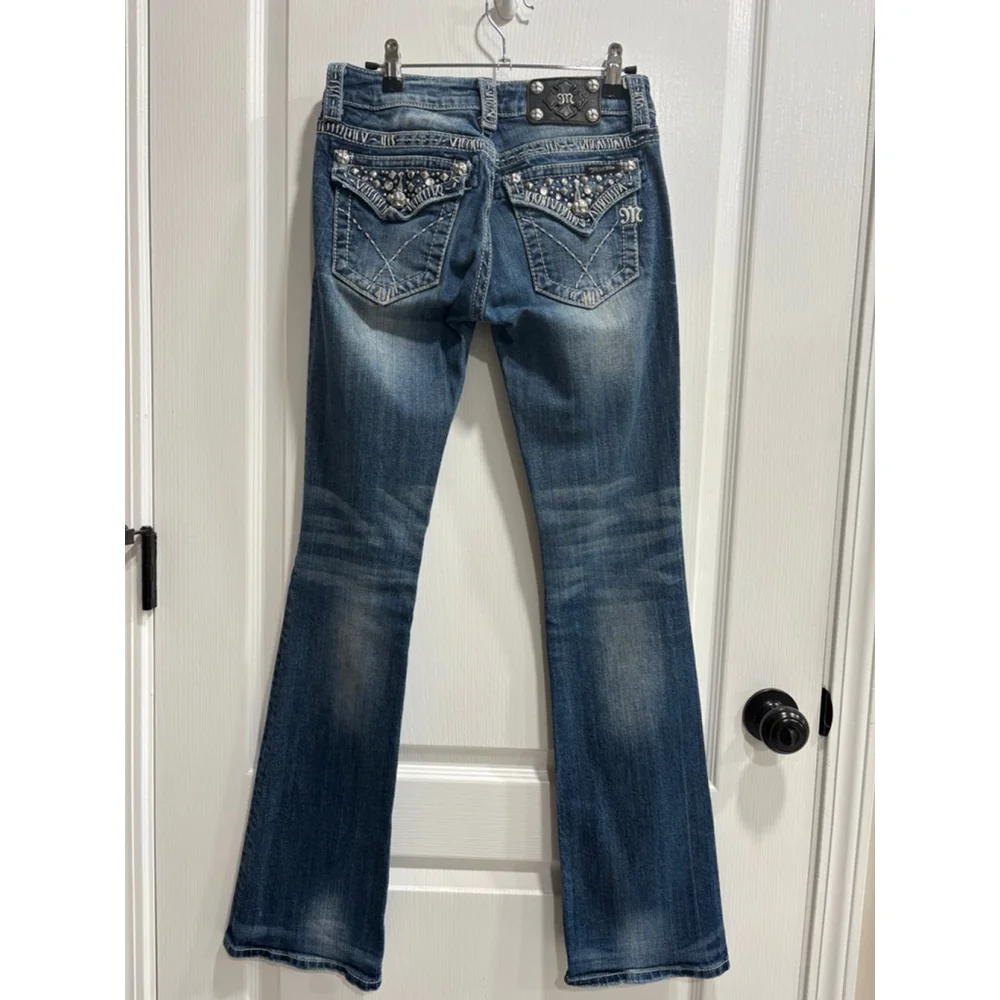 Women's Miss Me Jeans Size 26 Blue Denim Boot, Jewel Embellishments - Picture 5 of 13